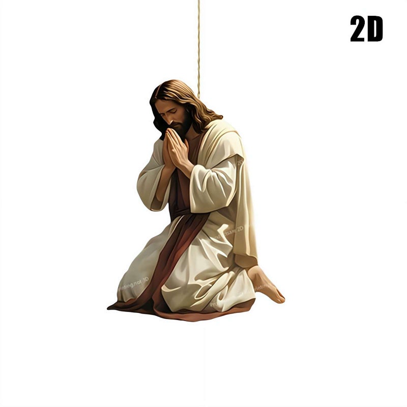Jesus Car Hanging Decoration, 2D Acrylic Flat Mirror Ornament for Auto Interior, Faith & Peace Religious Christmas Tree Decorations, Christian Gifts for Driver - Image 1